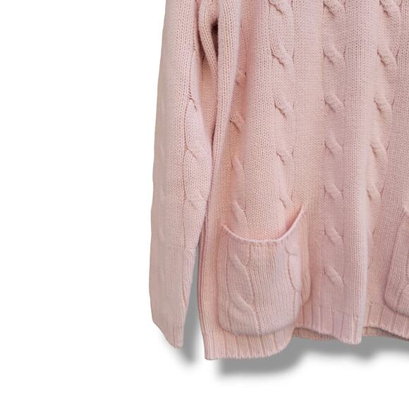 YarnWorks vintage women's soft pink acrylic front 3/4 Zippered sweater medium - Picture 3 of 8